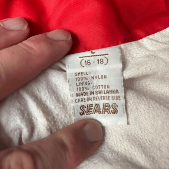 Vintage 80 Sears Red Nylon Coaches Jacket Lined Snap Front USA Womens L 16-18 - Picture 5 of 6